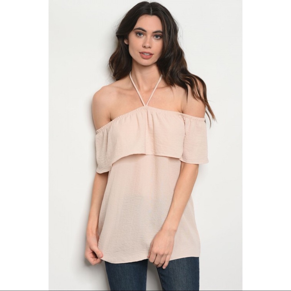 💥HOT SALES 💥Nude Ruffle Off the Shoulder Top - Picture 1 of 2